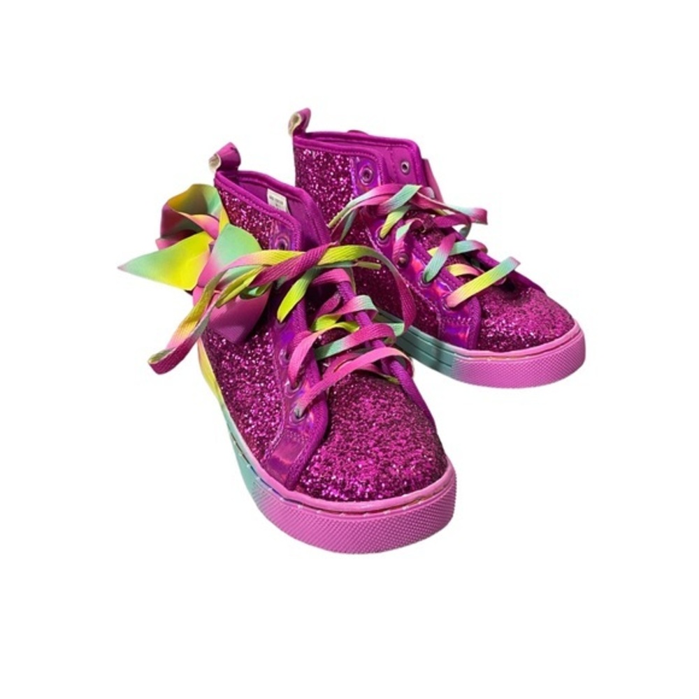 JoJo Siwa High Top Sneakers‎ Kids Size 3 Pink Glitter Rainbow Bow Good Condition